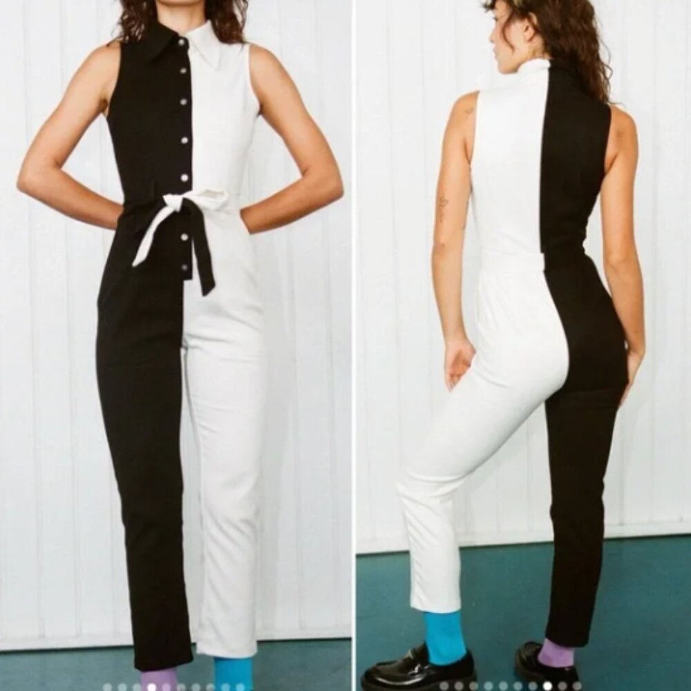Fashion Brand Company The Director Sleeveless Jumpsuit Black & White Women's M